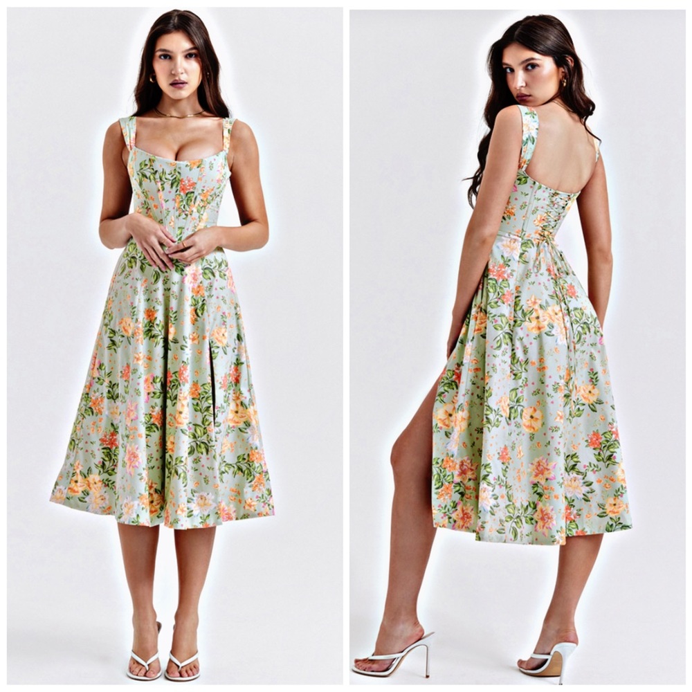 House of CB Saira in Sage Floral Corset Dress NWT